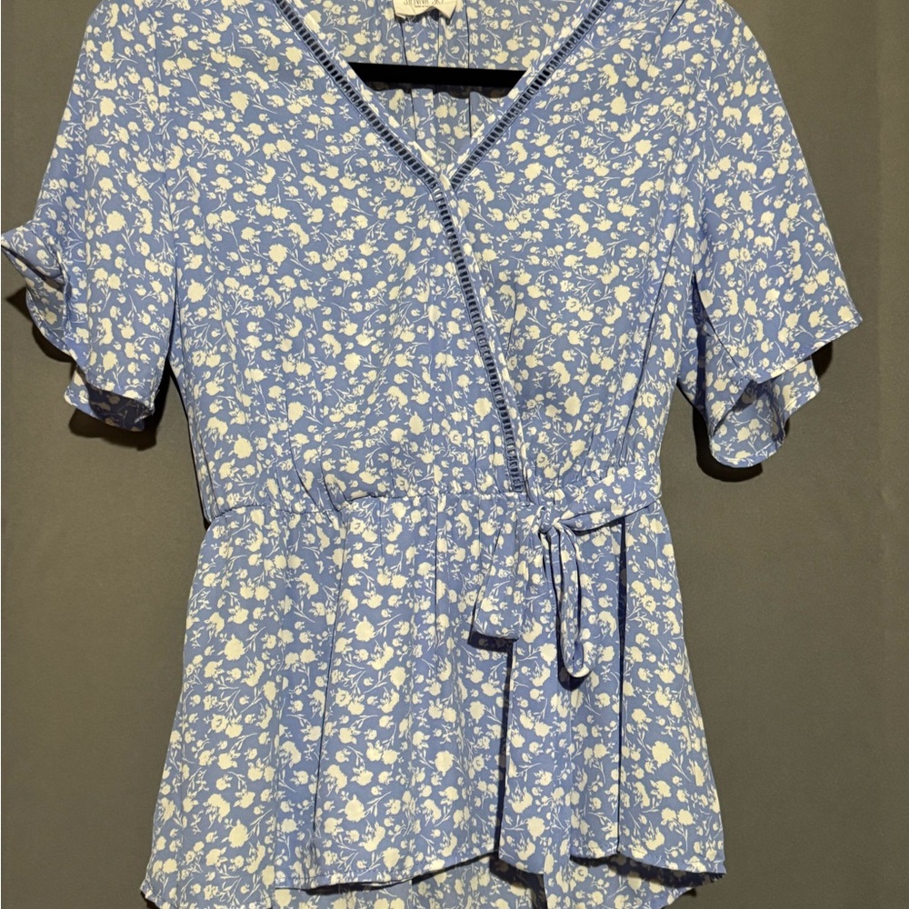 Sienna Sky Blue Flutter Sleeve Wrap Blouse